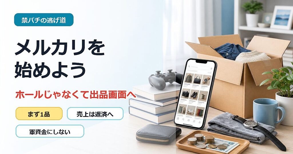 禁パチ中にメルカリを始める不用品整理記事のアイキャッチ